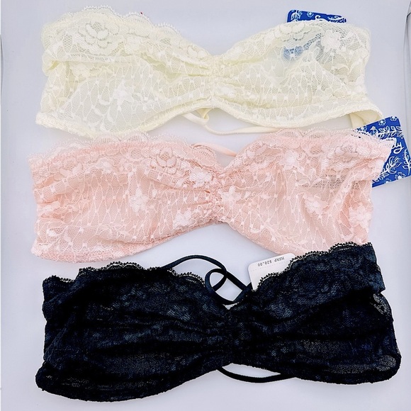 Free People Other - Bundle of 3 Free People Essential Lace Bandeau Bras, Black, Pink, & Ivory, S